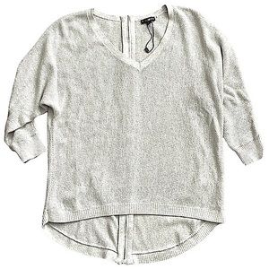 NWT EXPRESS Silver Gray Knit Hi Low Back Zippered V-Neck Sweater XS